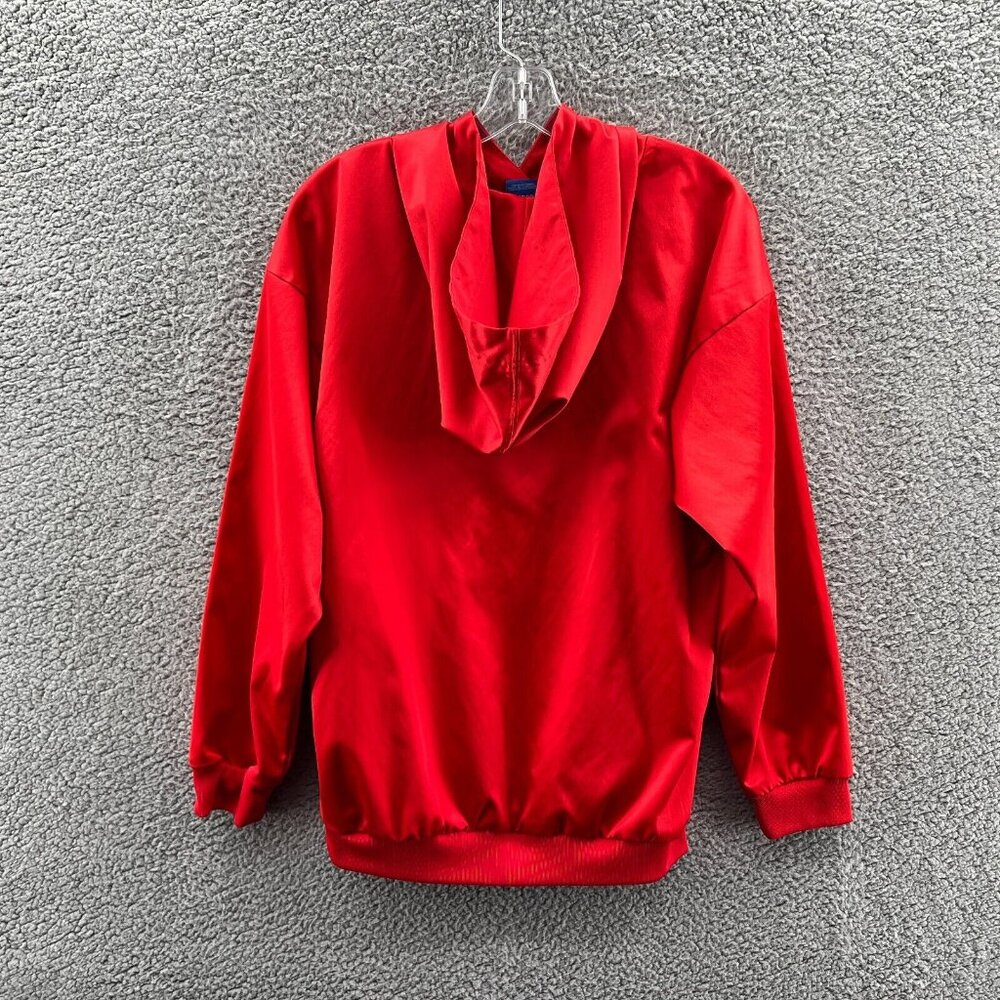 Adidas Hoodie Mens Small Red Satin Shiny Long Sleeve Pullover Streetwear Trefoil - Picture 2 of 11